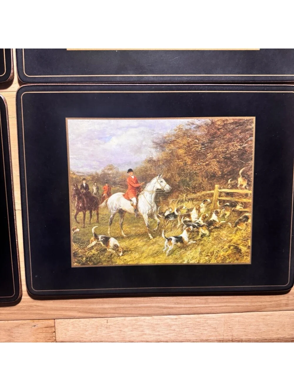 Vintage Pimpernel Fox Hunting Scene Placemats Set of 4 Cork Back England w/ Box